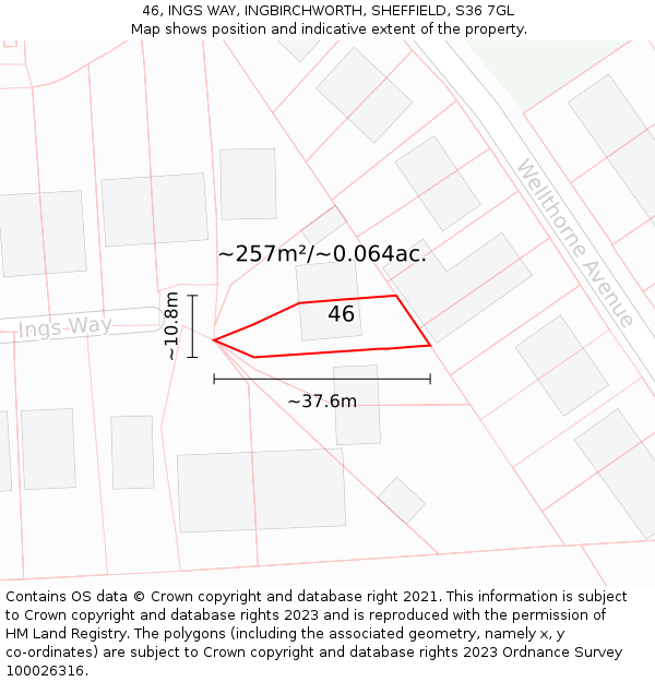 46, INGS WAY, INGBIRCHWORTH, SHEFFIELD, S36 7GL: Plot and title map