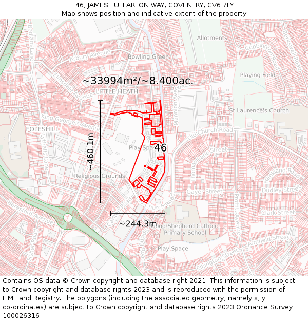 46, JAMES FULLARTON WAY, COVENTRY, CV6 7LY: Plot and title map