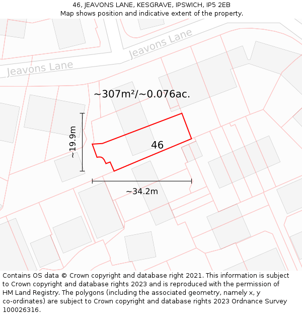 46, JEAVONS LANE, KESGRAVE, IPSWICH, IP5 2EB: Plot and title map