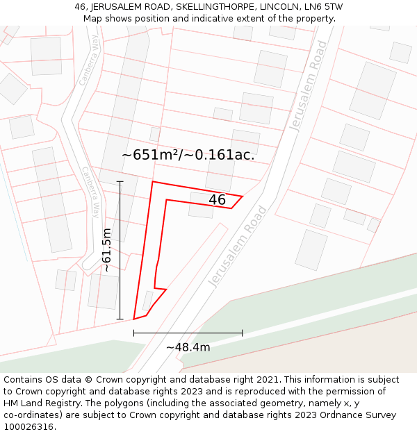 46, JERUSALEM ROAD, SKELLINGTHORPE, LINCOLN, LN6 5TW: Plot and title map