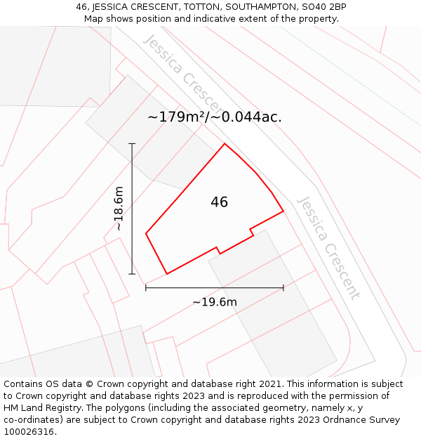 46, JESSICA CRESCENT, TOTTON, SOUTHAMPTON, SO40 2BP: Plot and title map