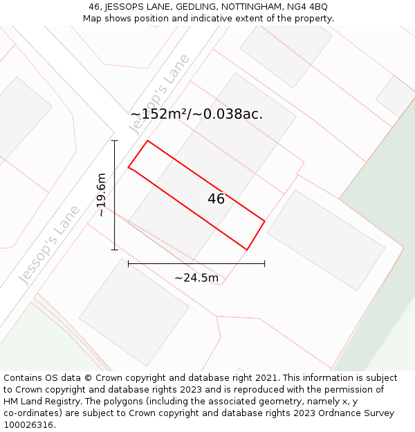 46, JESSOPS LANE, GEDLING, NOTTINGHAM, NG4 4BQ: Plot and title map