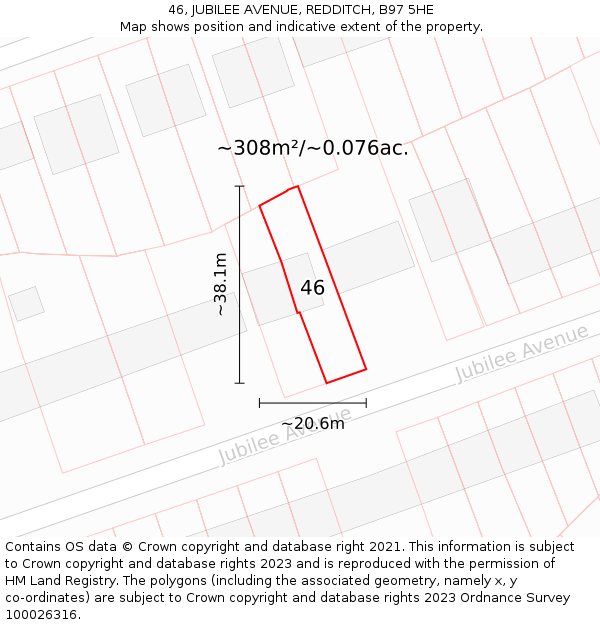 46, JUBILEE AVENUE, REDDITCH, B97 5HE: Plot and title map