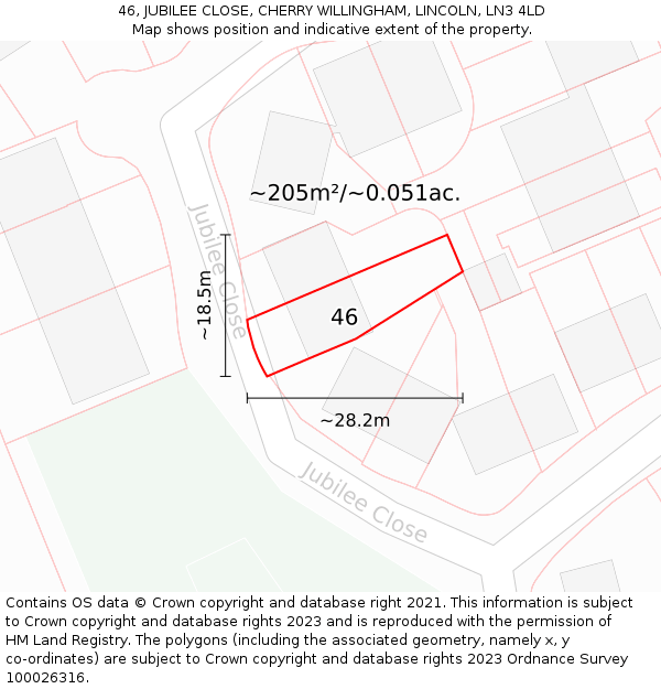 46, JUBILEE CLOSE, CHERRY WILLINGHAM, LINCOLN, LN3 4LD: Plot and title map