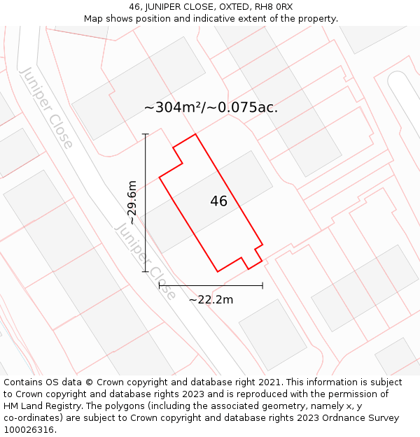 46, JUNIPER CLOSE, OXTED, RH8 0RX: Plot and title map