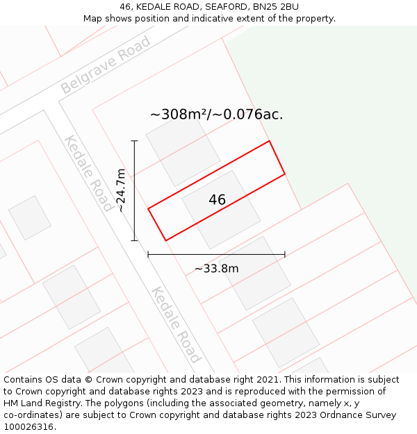 46, KEDALE ROAD, SEAFORD, BN25 2BU: Plot and title map