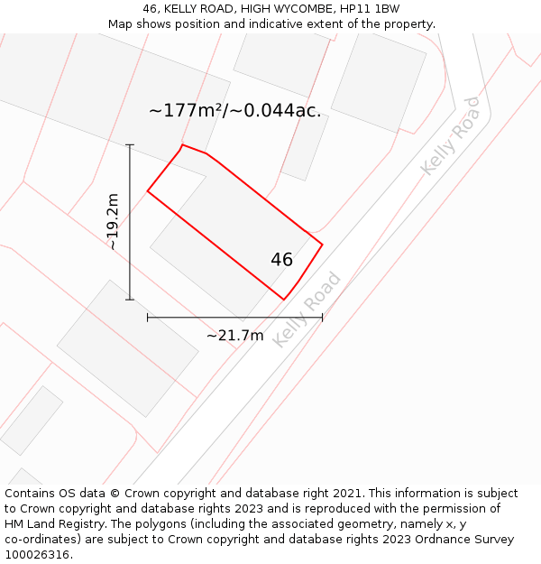 46, KELLY ROAD, HIGH WYCOMBE, HP11 1BW: Plot and title map