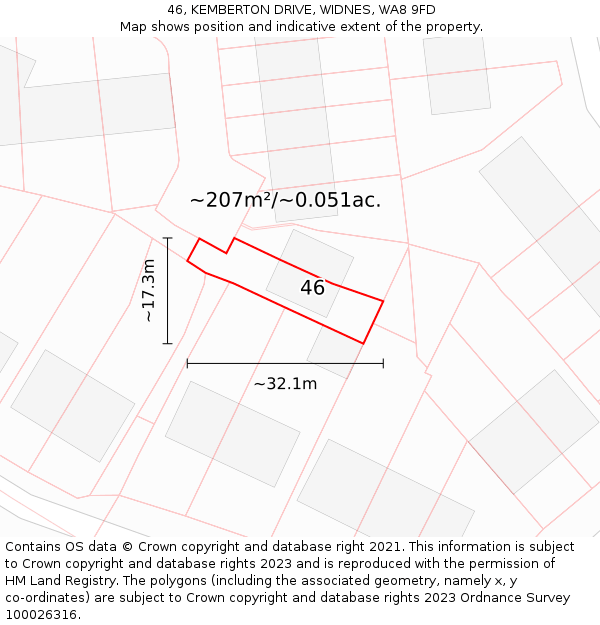 46, KEMBERTON DRIVE, WIDNES, WA8 9FD: Plot and title map