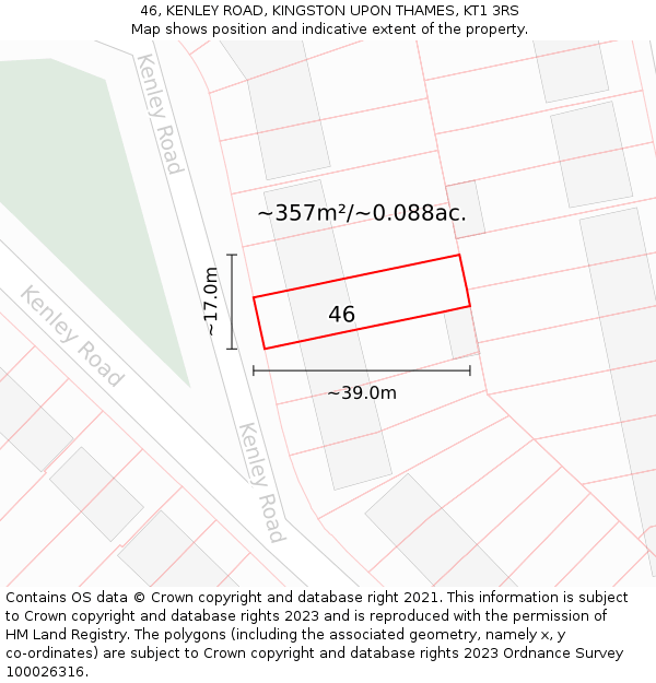 46, KENLEY ROAD, KINGSTON UPON THAMES, KT1 3RS: Plot and title map