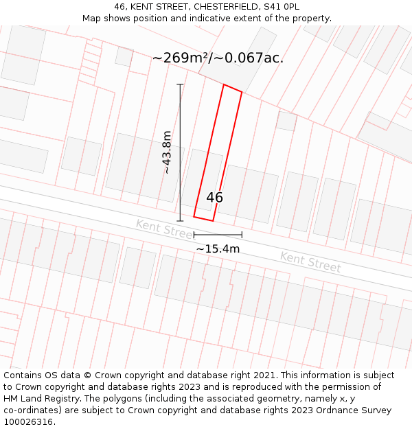 46, KENT STREET, CHESTERFIELD, S41 0PL: Plot and title map