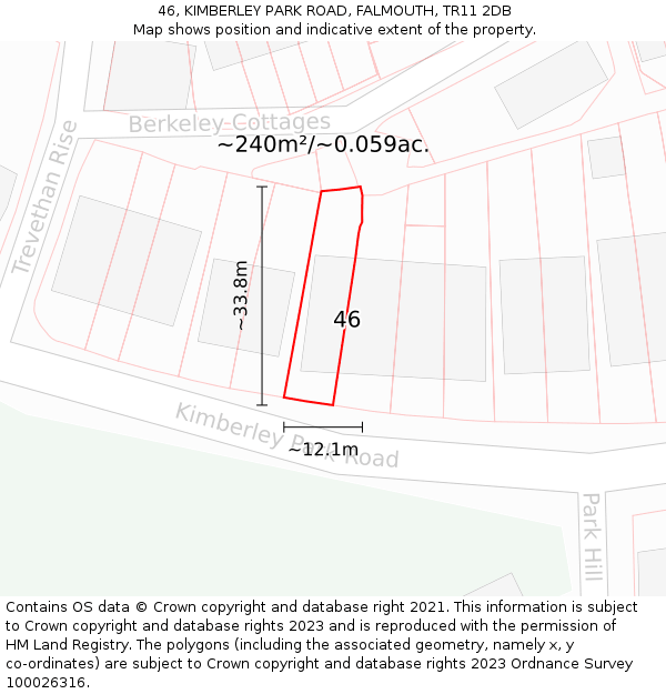 46, KIMBERLEY PARK ROAD, FALMOUTH, TR11 2DB: Plot and title map