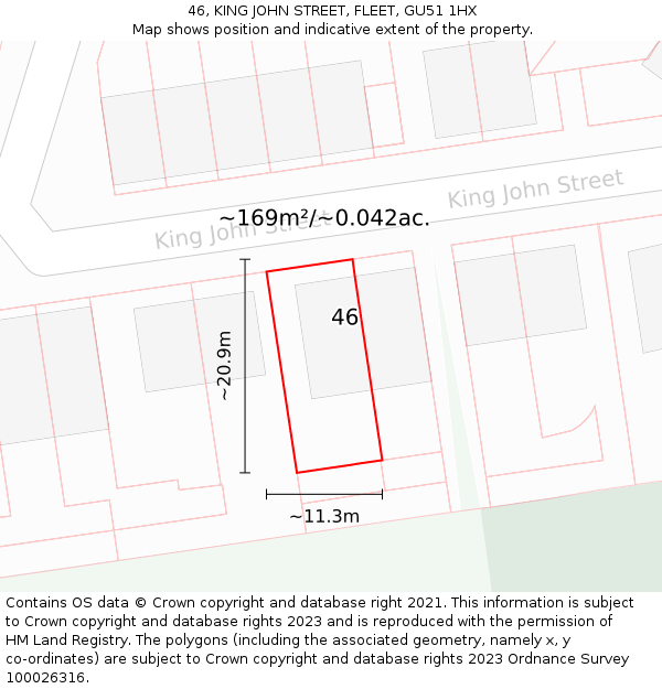 46, KING JOHN STREET, FLEET, GU51 1HX: Plot and title map