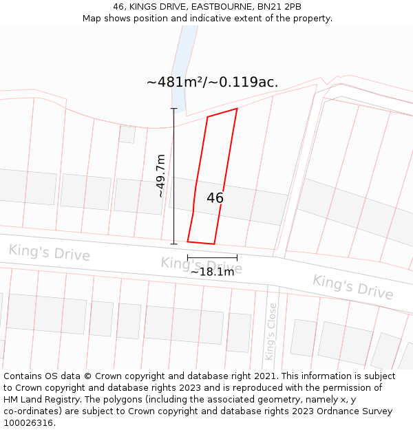 46, KINGS DRIVE, EASTBOURNE, BN21 2PB: Plot and title map