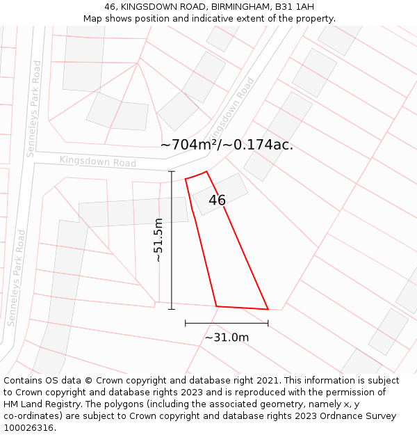 46, KINGSDOWN ROAD, BIRMINGHAM, B31 1AH: Plot and title map