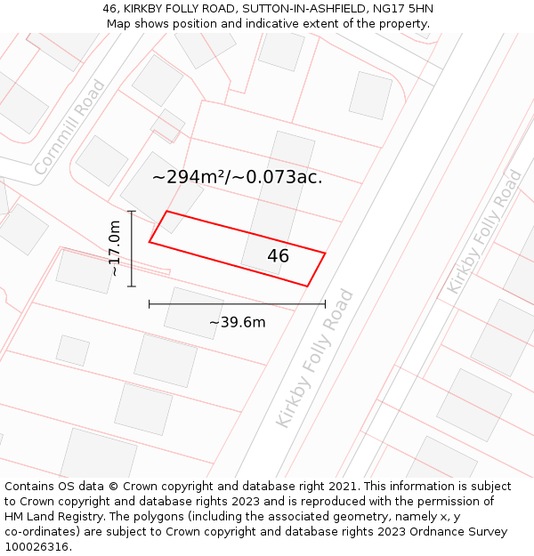 46, KIRKBY FOLLY ROAD, SUTTON-IN-ASHFIELD, NG17 5HN: Plot and title map