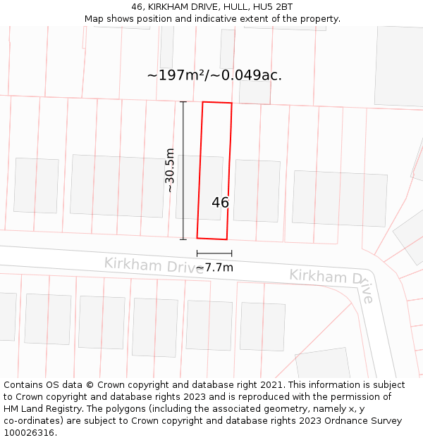 46, KIRKHAM DRIVE, HULL, HU5 2BT: Plot and title map