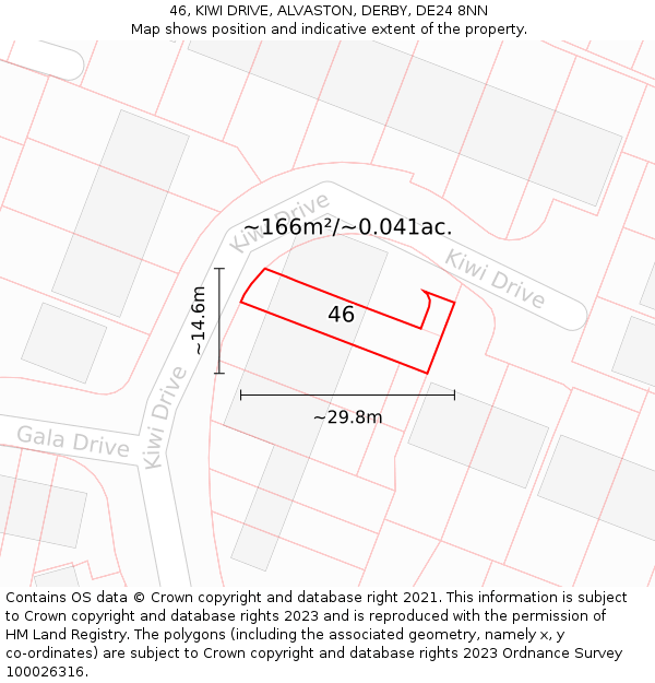 46, KIWI DRIVE, ALVASTON, DERBY, DE24 8NN: Plot and title map