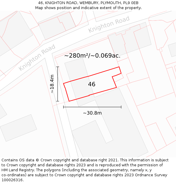 46, KNIGHTON ROAD, WEMBURY, PLYMOUTH, PL9 0EB: Plot and title map