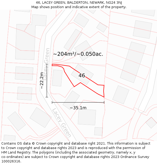 46, LACEY GREEN, BALDERTON, NEWARK, NG24 3NJ: Plot and title map