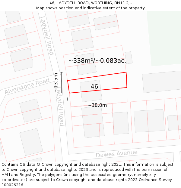 46, LADYDELL ROAD, WORTHING, BN11 2JU: Plot and title map