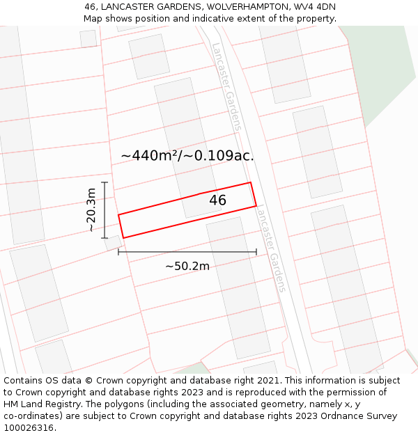 46, LANCASTER GARDENS, WOLVERHAMPTON, WV4 4DN: Plot and title map