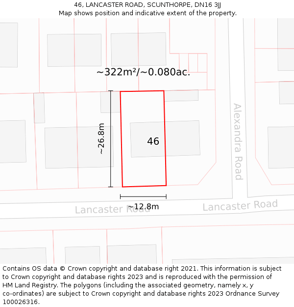 46, LANCASTER ROAD, SCUNTHORPE, DN16 3JJ: Plot and title map