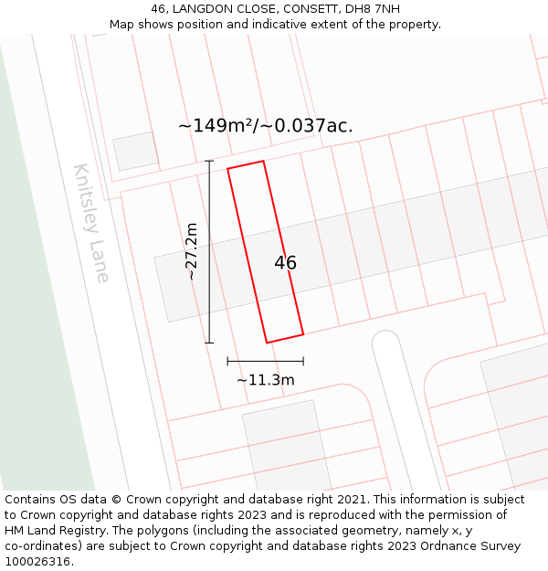 46, LANGDON CLOSE, CONSETT, DH8 7NH: Plot and title map