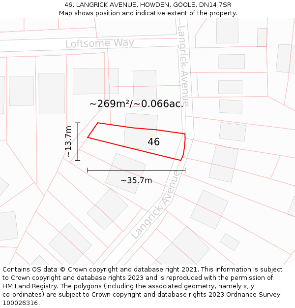 46, LANGRICK AVENUE, HOWDEN, GOOLE, DN14 7SR: Plot and title map