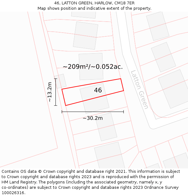 46, LATTON GREEN, HARLOW, CM18 7ER: Plot and title map