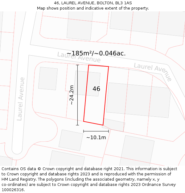 46, LAUREL AVENUE, BOLTON, BL3 1AS: Plot and title map