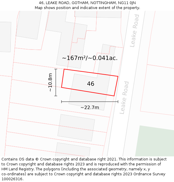 46, LEAKE ROAD, GOTHAM, NOTTINGHAM, NG11 0JN: Plot and title map