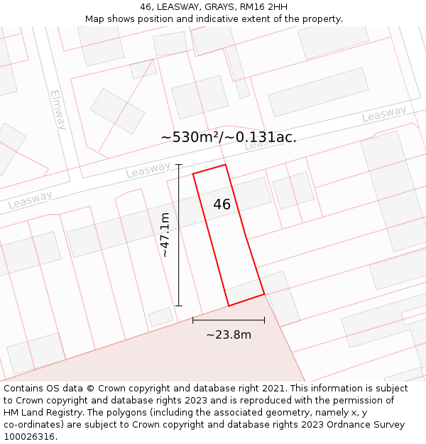 46, LEASWAY, GRAYS, RM16 2HH: Plot and title map