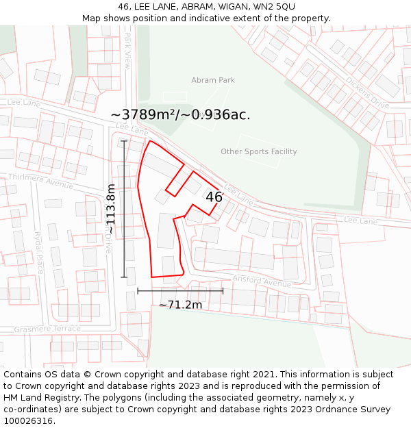 46, LEE LANE, ABRAM, WIGAN, WN2 5QU: Plot and title map