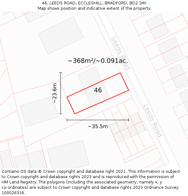 46, LEEDS ROAD, ECCLESHILL, BRADFORD, BD2 3AY: Plot and title map