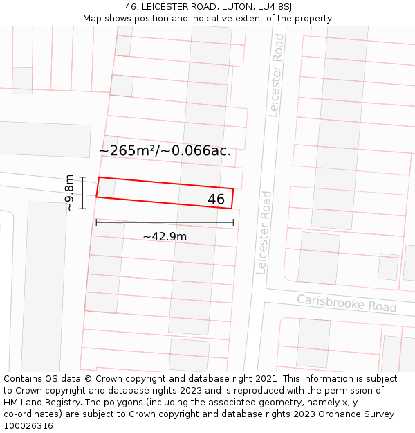 46, LEICESTER ROAD, LUTON, LU4 8SJ: Plot and title map