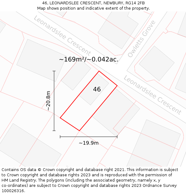 46, LEONARDSLEE CRESCENT, NEWBURY, RG14 2FB: Plot and title map