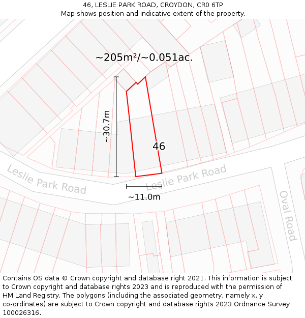 46, LESLIE PARK ROAD, CROYDON, CR0 6TP: Plot and title map