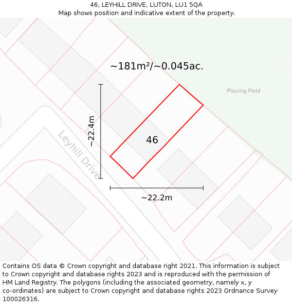 46, LEYHILL DRIVE, LUTON, LU1 5QA: Plot and title map