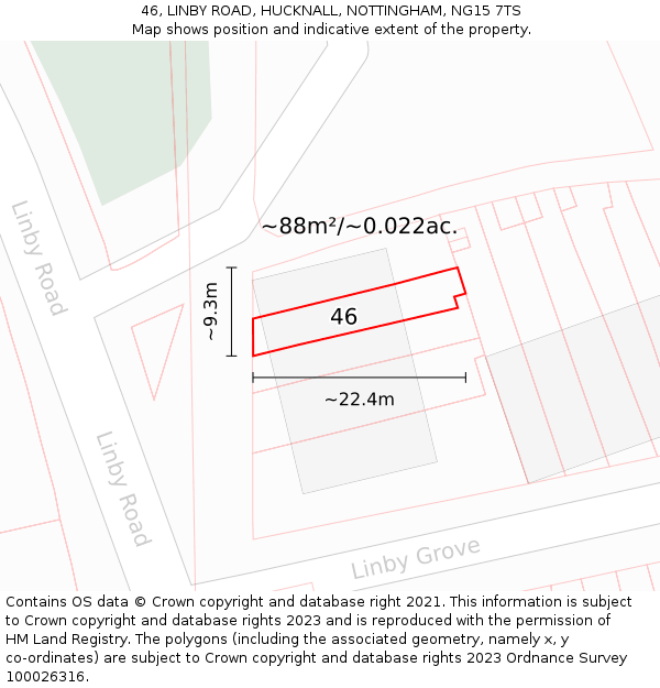 46, LINBY ROAD, HUCKNALL, NOTTINGHAM, NG15 7TS: Plot and title map