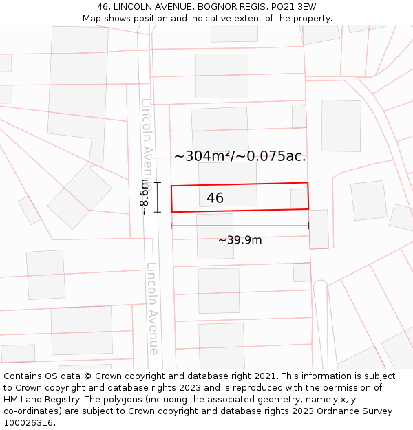 46, LINCOLN AVENUE, BOGNOR REGIS, PO21 3EW: Plot and title map