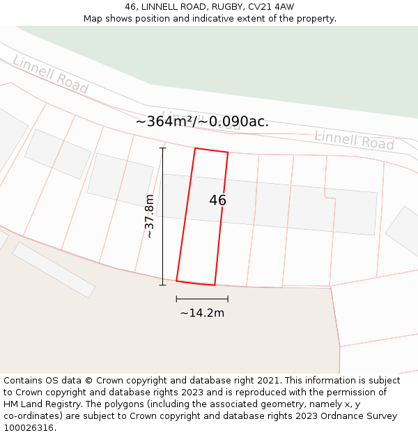 46, LINNELL ROAD, RUGBY, CV21 4AW: Plot and title map