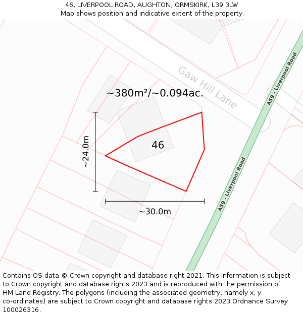 46, LIVERPOOL ROAD, AUGHTON, ORMSKIRK, L39 3LW: Plot and title map