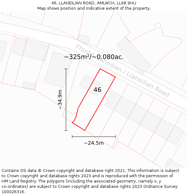 46, LLANEILIAN ROAD, AMLWCH, LL68 9HU: Plot and title map