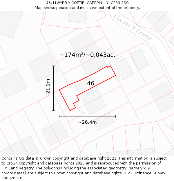 46, LLWYBR Y COETIR, CAERPHILLY, CF83 3SS: Plot and title map