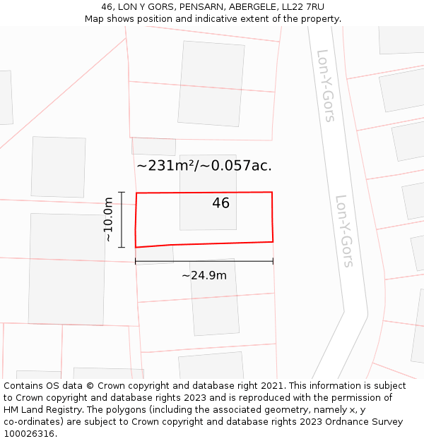 46, LON Y GORS, PENSARN, ABERGELE, LL22 7RU: Plot and title map