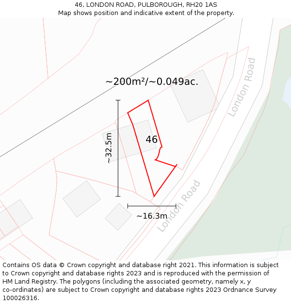 46, LONDON ROAD, PULBOROUGH, RH20 1AS: Plot and title map