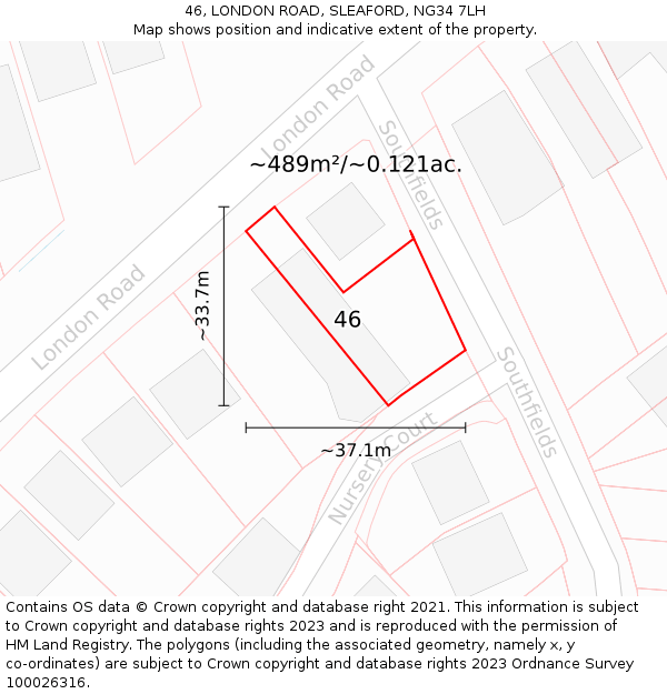 46, LONDON ROAD, SLEAFORD, NG34 7LH: Plot and title map