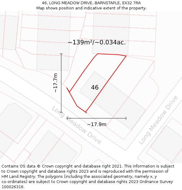 46, LONG MEADOW DRIVE, BARNSTAPLE, EX32 7RA: Plot and title map