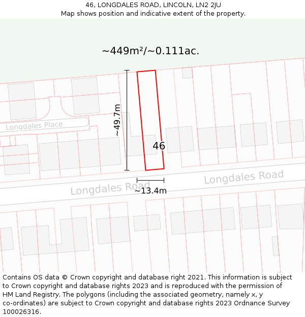 46, LONGDALES ROAD, LINCOLN, LN2 2JU: Plot and title map