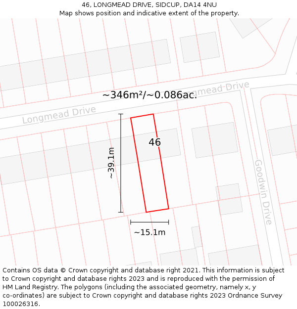 46, LONGMEAD DRIVE, SIDCUP, DA14 4NU: Plot and title map